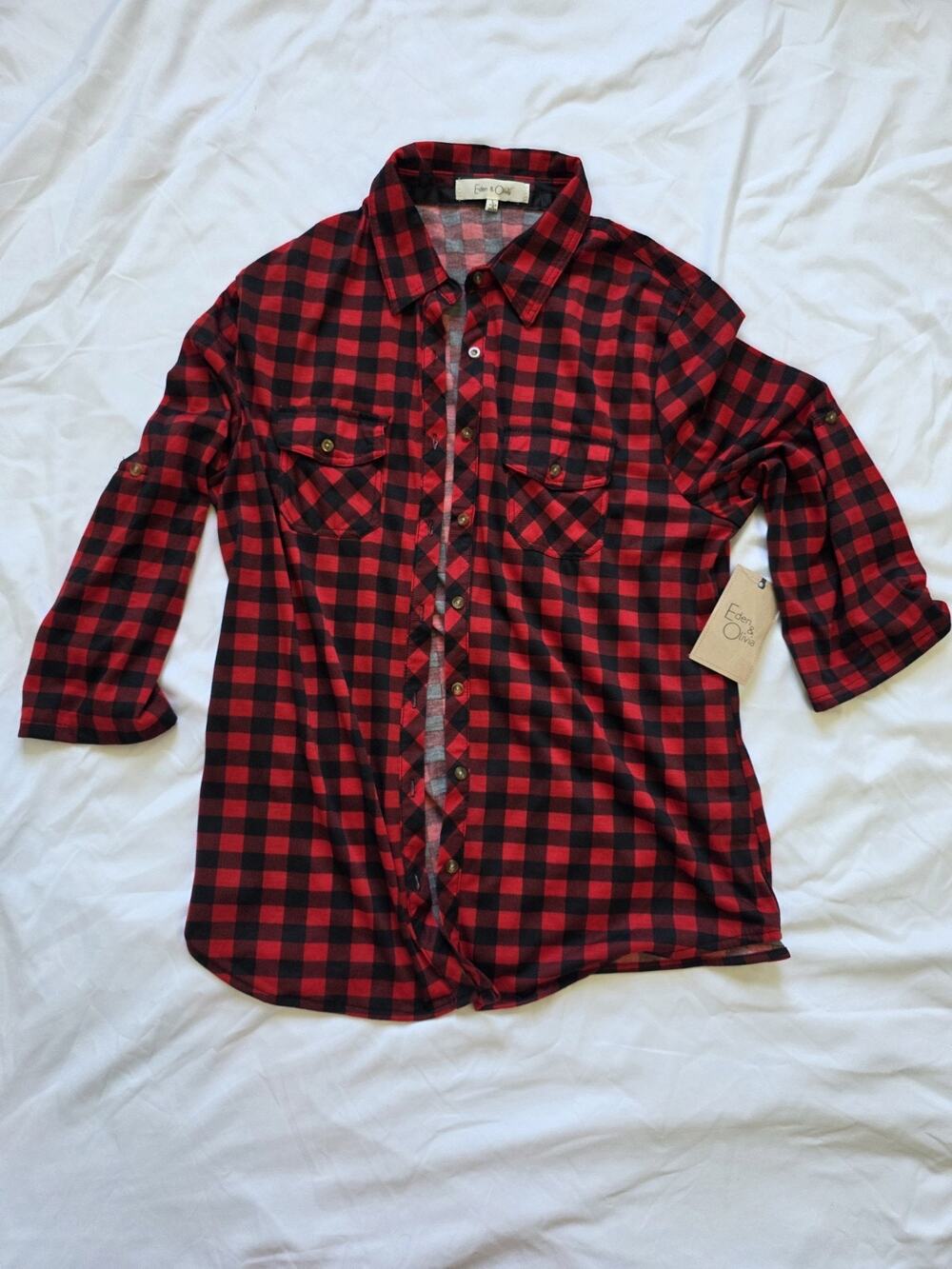 Eden & Olivia Red And Black Fall Flannel Sleeve Button Up Emo NWT Alternative